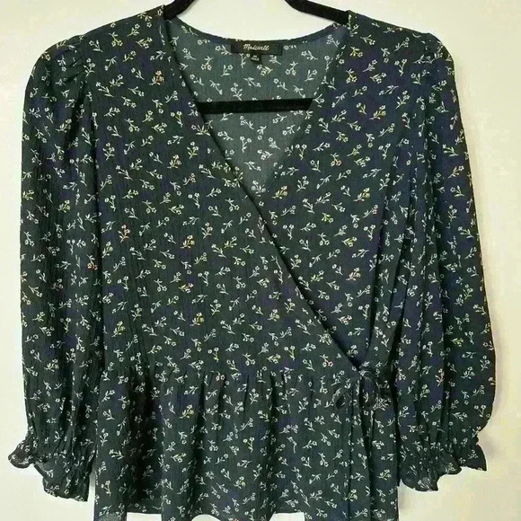 Madewell Floral Puff Sleeve Peplum Wrap Top - Picture 3 of 8